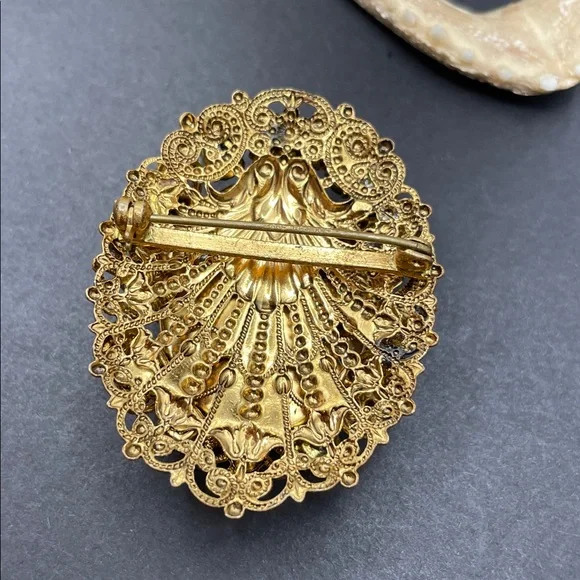 Germany filigree glass cameo brooch vintage - Picture 6 of 8